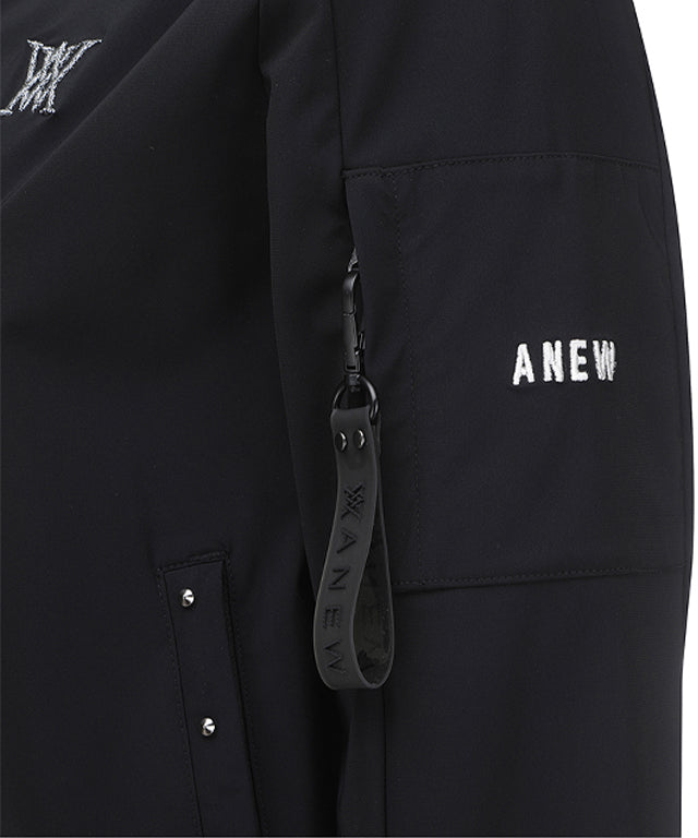 ANEW Golf Women's Signature Tricot Set Up Jacket in Black, featuring a glossy finish and stylish overfit design.
